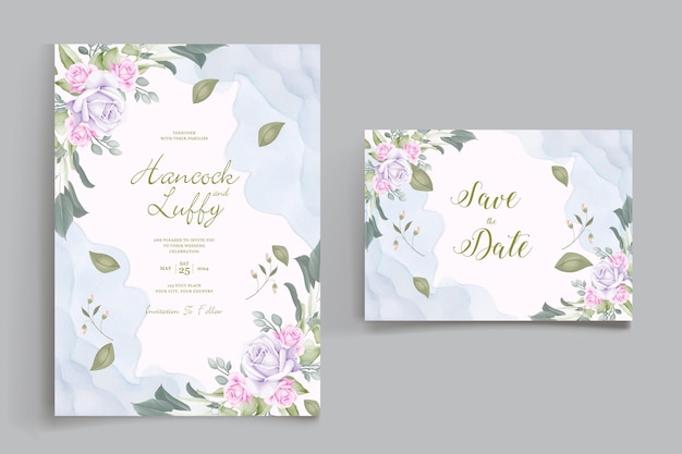 Tarjeta de invitación de boda hermosa guirnalda floral acuarela