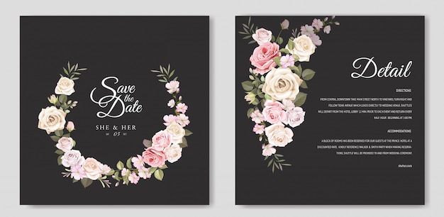 Tarjeta de invitación de boda con hermosa plantilla floral