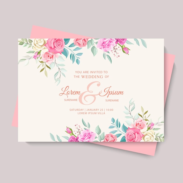 Vector tarjeta de invitación de boda con hermosa plantilla de rosas