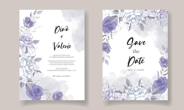 Tarjeta de invitación de boda con hermosas flores suaves