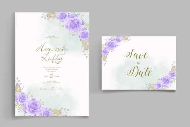 Tarjeta de invitación de boda con hermosas rosas y flores silvestres