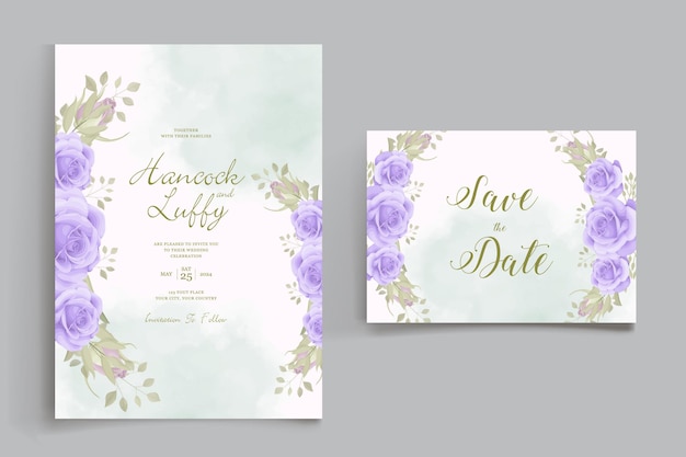 Tarjeta de invitación de boda con hermosas rosas y flores silvestres