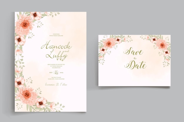 Tarjeta de invitación de boda con hermosas rosas y flores silvestres