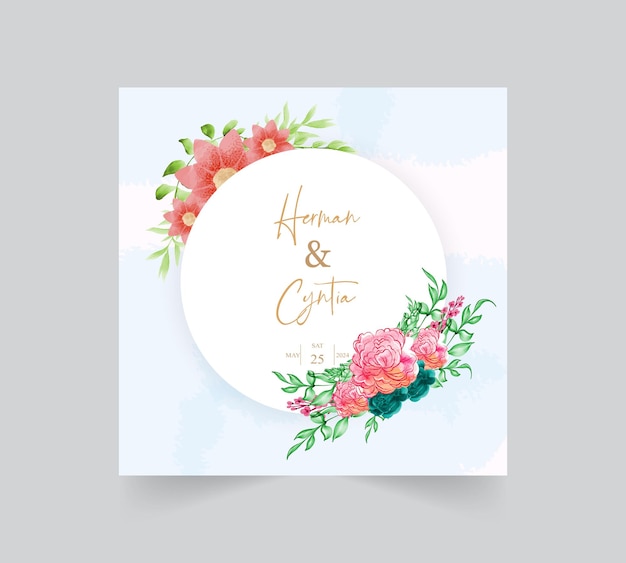 Tarjeta de invitación de boda con hermosas rosas y flores silvestres