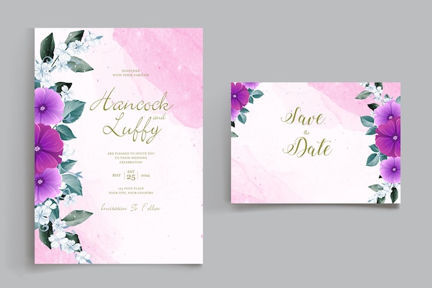 Tarjeta de invitación de boda con hermosas rosas y flores silvestres