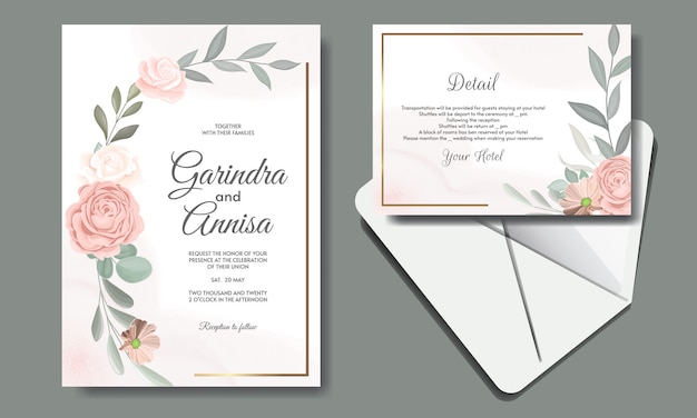 Vector tarjeta de invitación de boda con hermosas rosas