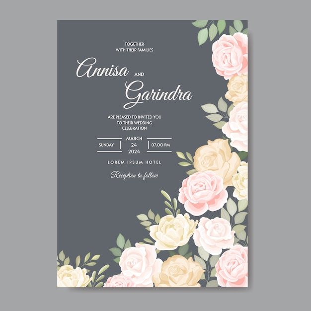 Tarjeta de invitación de boda con hermosas rosas