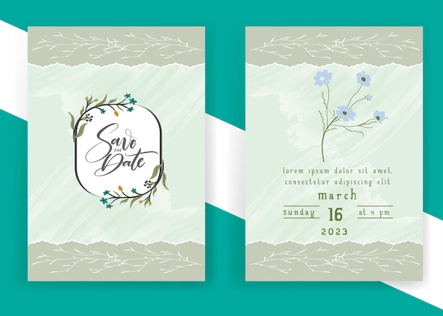 Tarjeta de invitación de boda con hermoso fondo de acuarela floral floreciente.