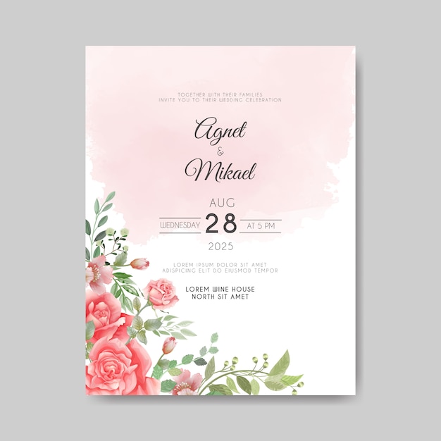 tarjeta de invitación de boda hermoso vector floral