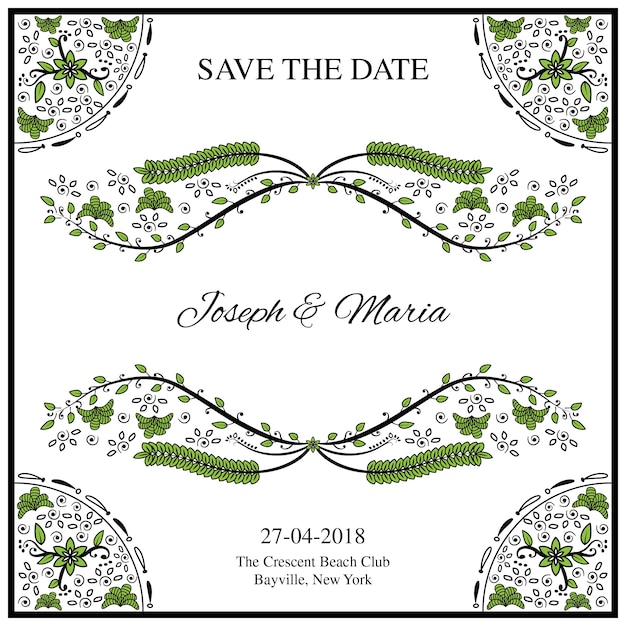 Tarjeta de invitación de boda - Hoja verde / Tema floral