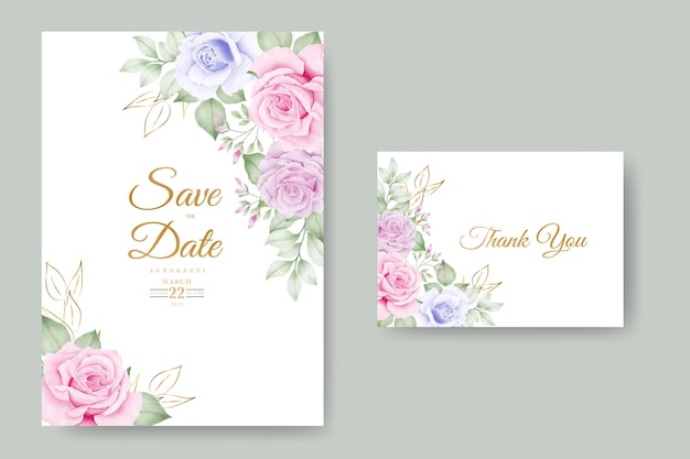 Tarjeta de invitación de boda de hojas florales acuarela