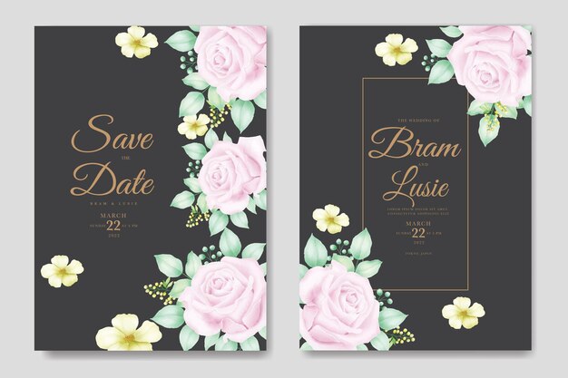 Tarjeta de invitación de boda con hojas florales acuarela