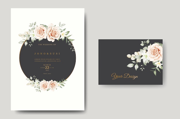 tarjeta de invitación de boda con hojas florales acuarela
