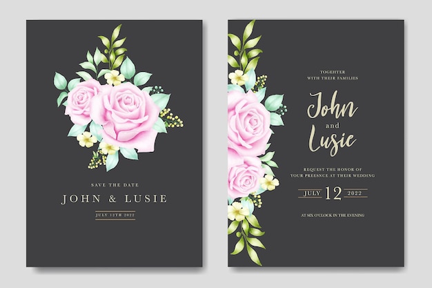 tarjeta de invitación de boda con hojas florales acuarela