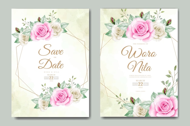 Tarjeta de invitación de boda con hojas florales acuarela