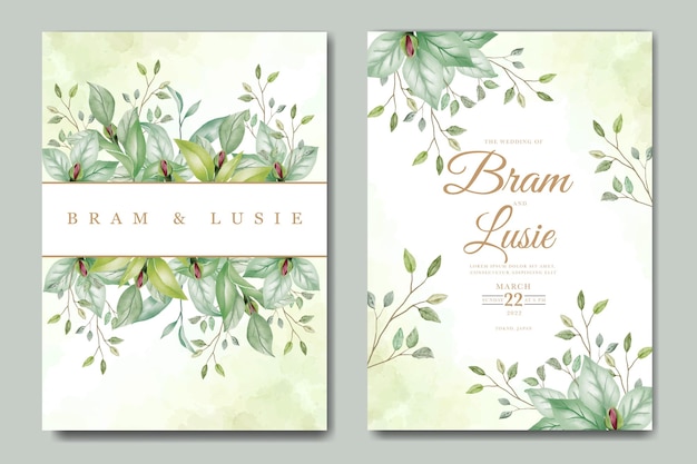 Vector tarjeta de invitación de boda con hojas florales acuarela