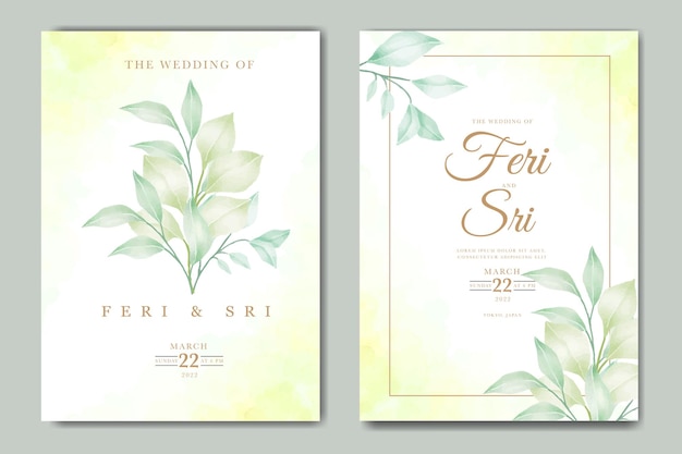 tarjeta de invitación de boda con hojas florales acuarela