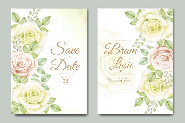 Vector tarjeta de invitación de boda con hojas tropicales acuarela