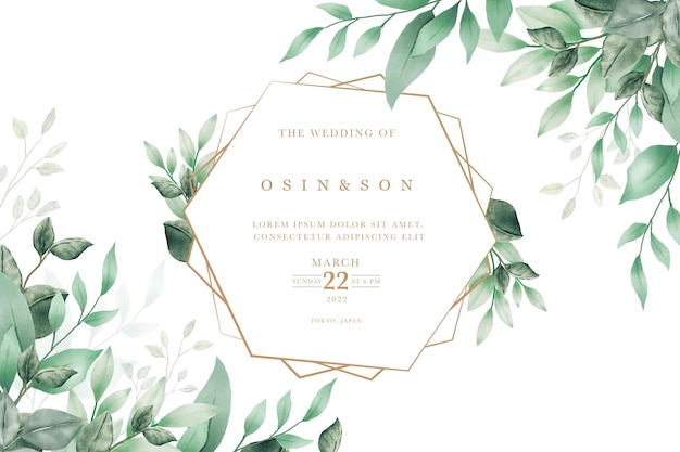 tarjeta de invitación de boda hojas verdes acuarela