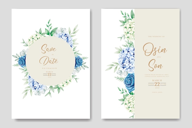 tarjeta de invitación de boda de hortensia floral elegante