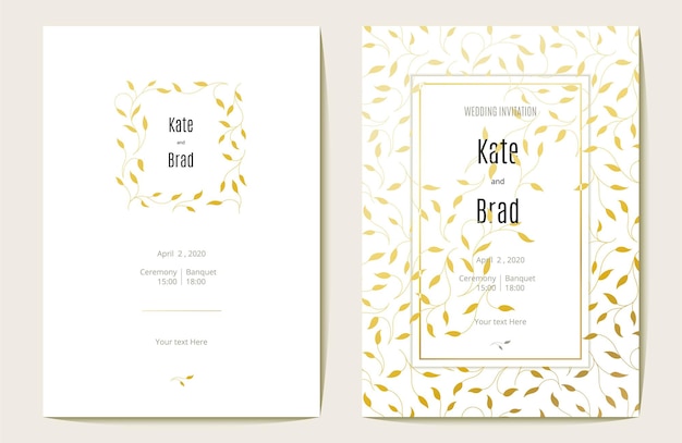 Tarjeta de invitación de boda de lujo. Dorado y blanco. Ilustración vectorial.