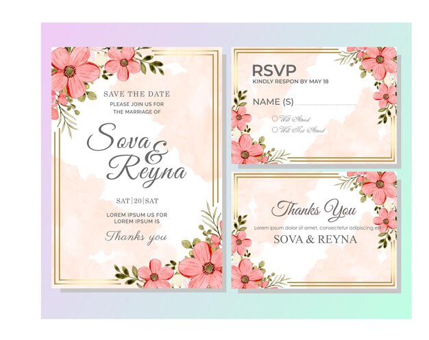 Tarjeta de invitación de boda de lujo. Plantilla de invitación de boda.