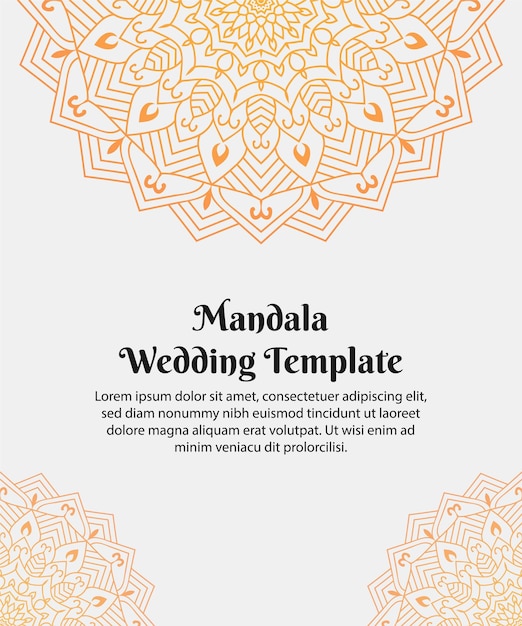 Tarjeta de invitación de boda con mandala, fondo de diseño de mandala ornamental multiusos