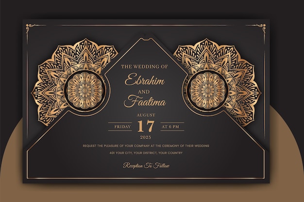 Vector tarjeta de invitación de boda mandala ornamental de lujo con fondo islámico árabe arabesco dorado