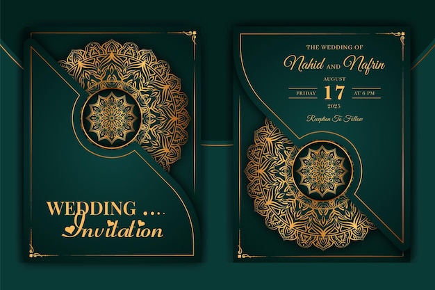 Vector tarjeta de invitación de boda mandala ornamental de lujo con fondo islámico árabe arabesco dorado