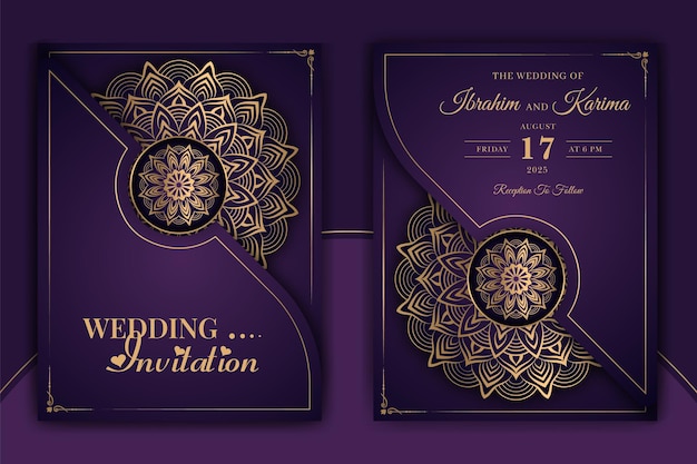 Vector tarjeta de invitación de boda mandala ornamental de lujo con fondo islámico árabe arabesco dorado