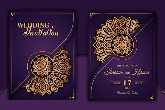 Vector tarjeta de invitación de boda mandala ornamental de lujo con fondo islámico árabe arabesco dorado