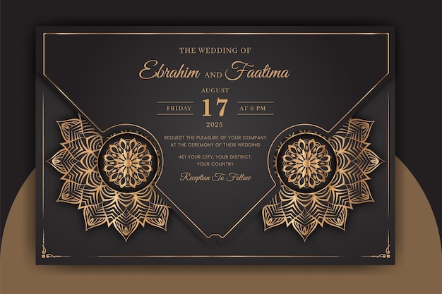 Vector tarjeta de invitación de boda mandala ornamental de lujo con fondo islámico árabe arabesco dorado