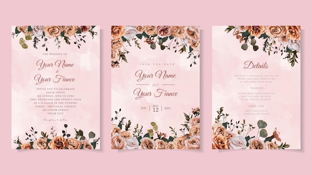 Tarjeta de invitación de boda de matrimonio de flores flor ahorre la fecha rsvp gracias