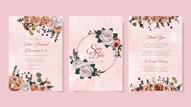 Tarjeta de invitación de boda de matrimonio de flores flor ahorre la fecha rsvp gracias