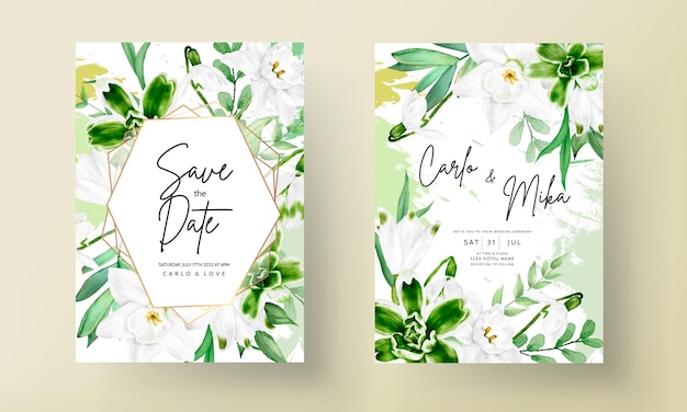 Vector tarjeta de invitación de boda moderna con acuarela floral verde