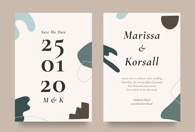 Vector tarjeta de invitación de boda moderna con elemento de forma abstracta