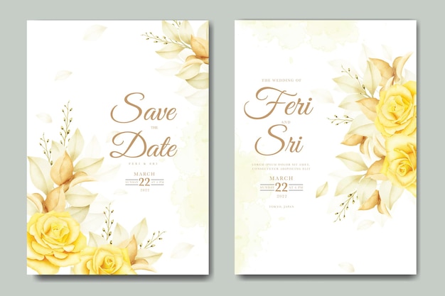 Vector tarjeta de invitación de boda con plantilla de acuarela floral