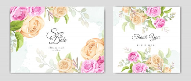 Tarjeta de invitación de boda con plantilla de rosas hermosas