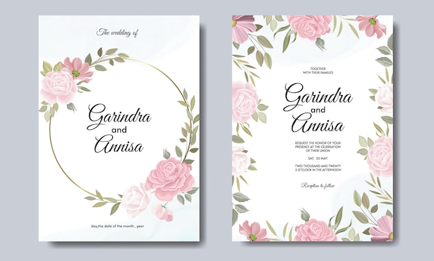 Vector tarjeta de invitación de boda con plantilla de rosas hermosas