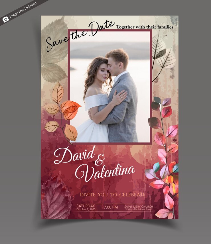 Vector tarjeta de invitación de boda romántica de vector libre con un hermoso fondo floral con efecto de color agua y amplificador