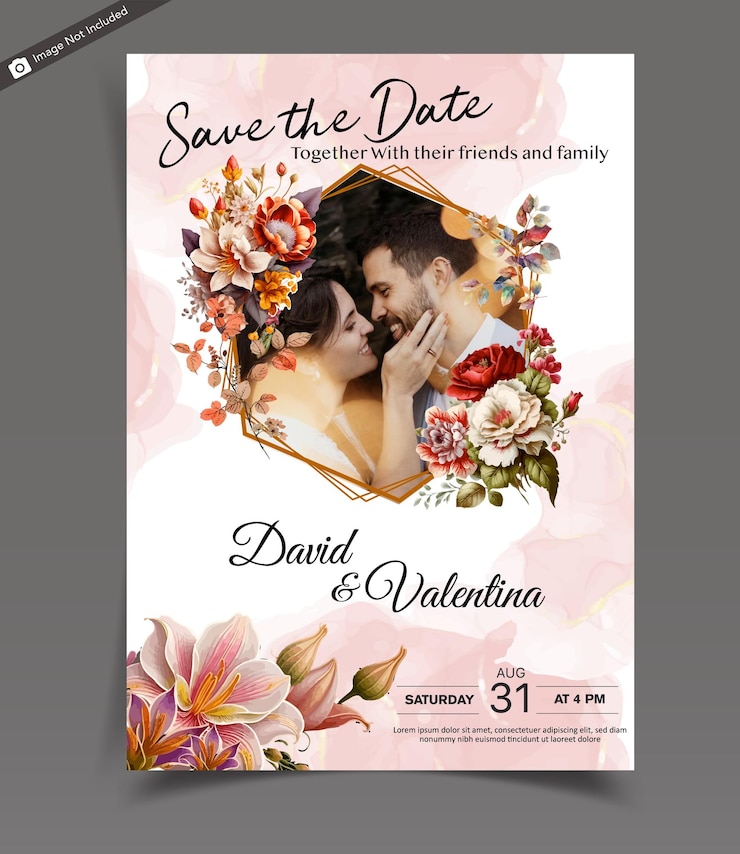 Vector tarjeta de invitación de boda romántica de vector libre con un hermoso fondo floral con efecto de color agua y amplificador