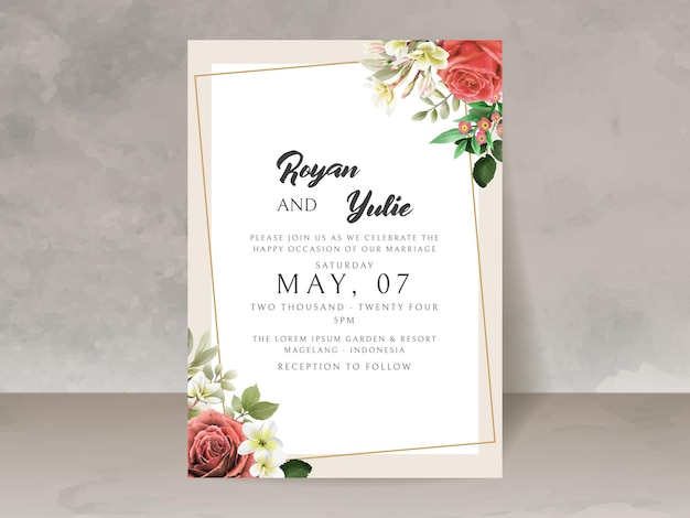 tarjeta de invitación de boda de rosas rojas románticas