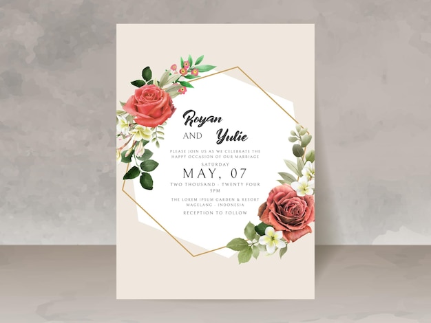 tarjeta de invitación de boda de rosas rojas románticas