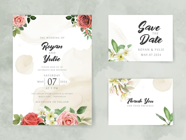 tarjeta de invitación de boda de rosas rojas románticas