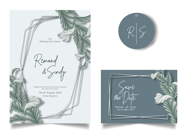tarjeta de invitación de boda simple moderna con dibujo a mano de follaje