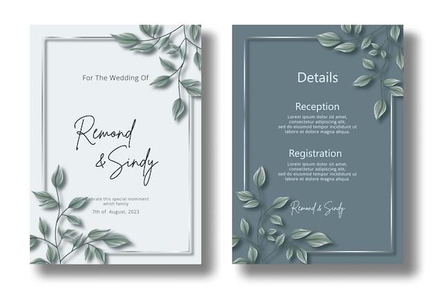 tarjeta de invitación de boda simple moderna con follaje hand draw04