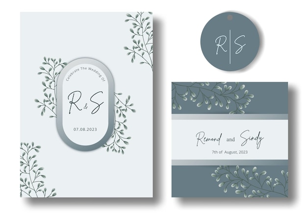 tarjeta de invitación de boda simple moderna con follaje hand draw06
