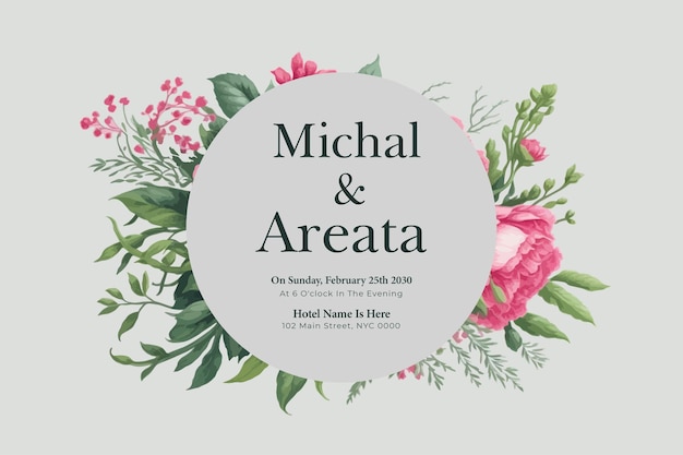 Tarjeta de invitación de boda con una suave acuarela floral