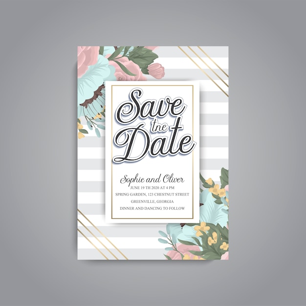 Tarjeta de invitación de boda suite con flor