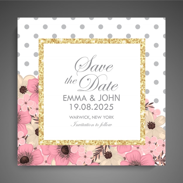 Tarjeta de invitación de boda suite con plantilla de flores